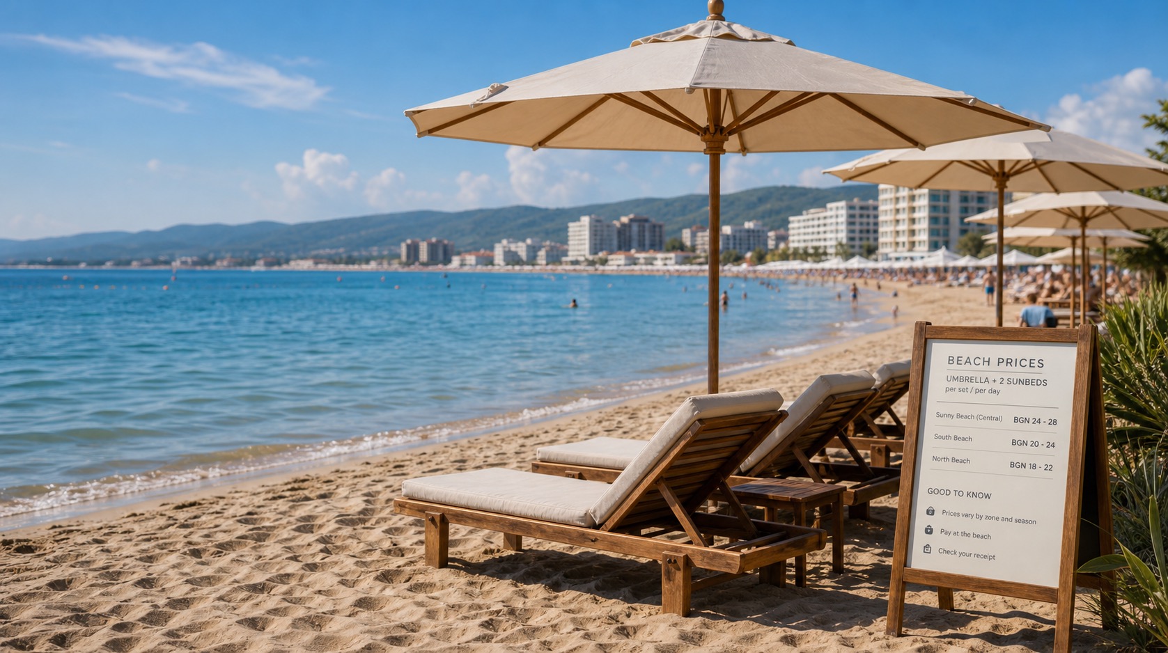 Sunny Beach loungers and umbrellas in 2026: exact municipal prices